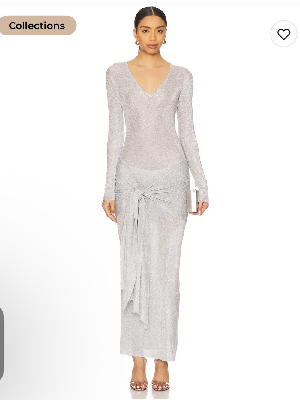SEROYA Metallic Knit Long-Sleeve Dress in Silver
